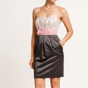 Windsor Strapless Sequin Formal Party Dress Gray White Pink Satin Rose Size 3